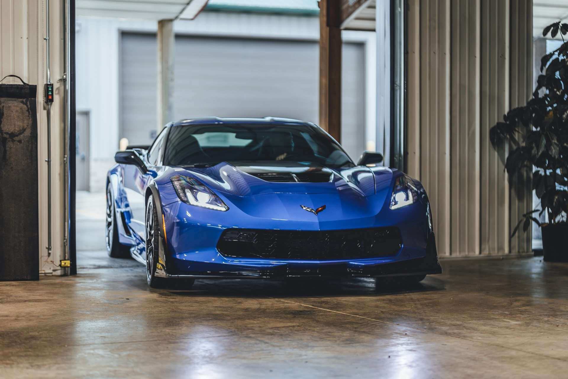 A beautiful blue 2019 Chevrolet Corvette Z06 after receiving professional detailing services at Med City Detail.
